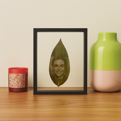 Personalisierte Gravur auf echtem Lorbeer Blatt mit schwarzen Rahmen 25x20cm Glas