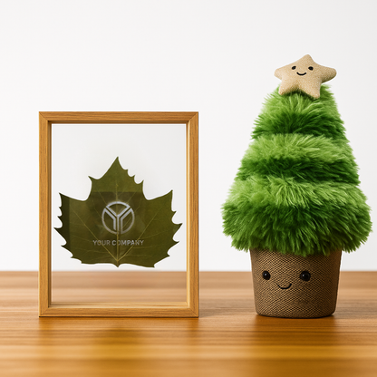 Personalisierte Gravur auf echtem Wutong Blatt mit holzfarbenem Rahmen 20x15cm Glas